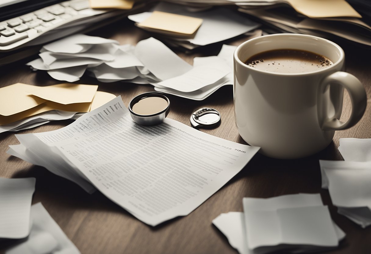 A mirror reflects a cluttered desk with scattered papers and a spilled coffee mug. A crumpled note reads "The Unvarnished Truth."