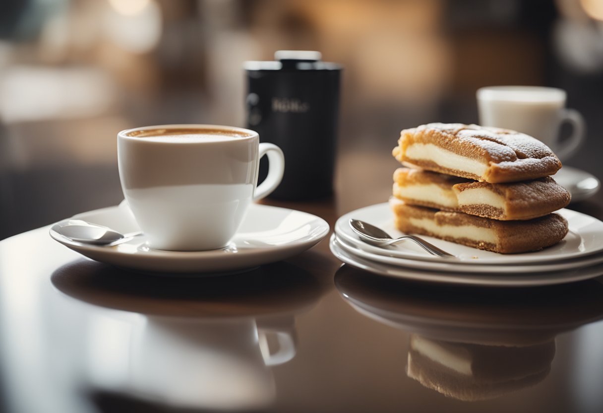 A laptop displaying the Perky Dove Coffee recipe page, with a cup of steaming coffee and a plate of freshly baked pastries nearby