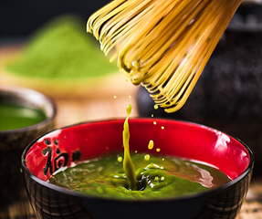 Matcha preparation process, showcasing the artistry and cultural richness.