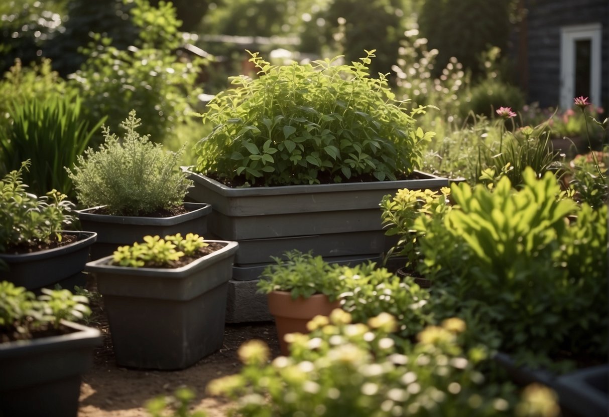 Lush green plants thrive in a small, well-tended square-foot garden. A gardener troubleshoots common issues, ensuring healthy growth