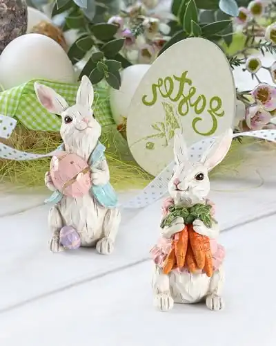 iStatue Easter Bunnies, 2 Resin 5'' Bunny Figurines