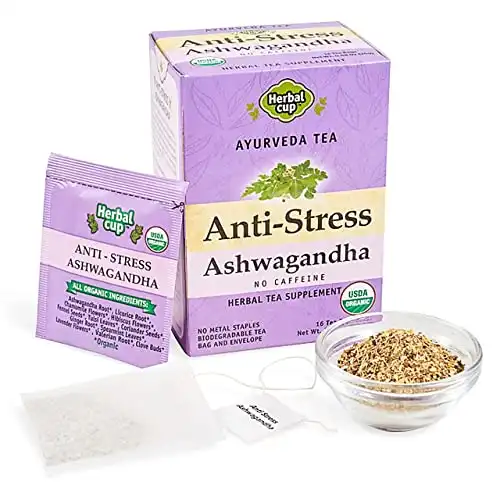 Herbal Cup Ayurveda Ashwagandha Tea, Organic Anti-Stress, No Caffeine Herbal Supplement (16 Count, Pack of 1)