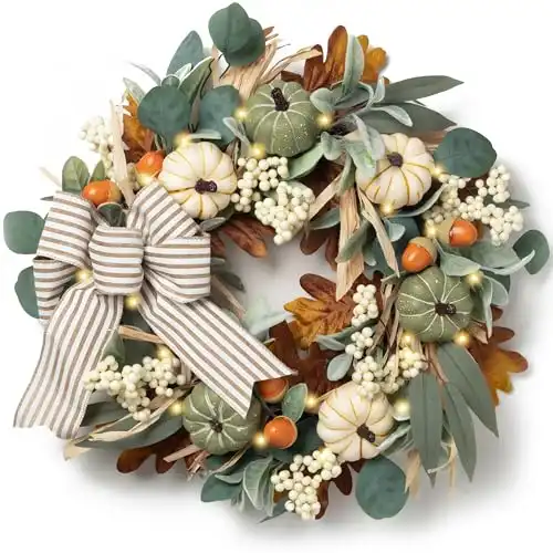 Farmhouse Pumpkin Wreath with Bow