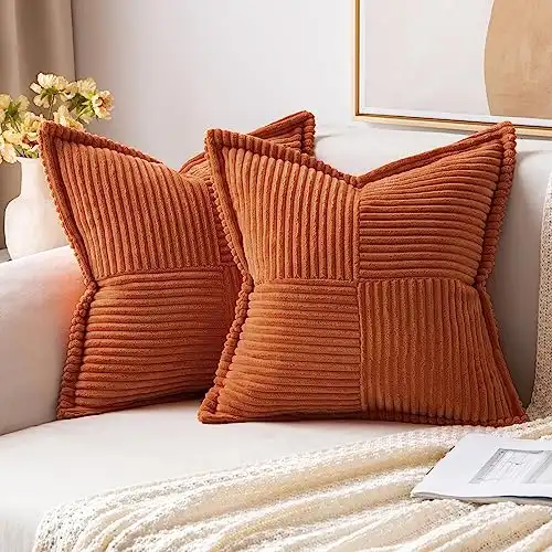 Set of 2 Super Soft Boho Striped Corduroy Pillow Covers