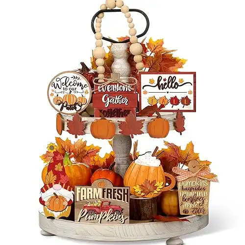 Set of 15 Fall Tiered Tray Decor Pumpkins Farmhouse Decor