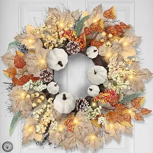 [ Thick & Timer ] 22 Inch Fall Wreath with Lights