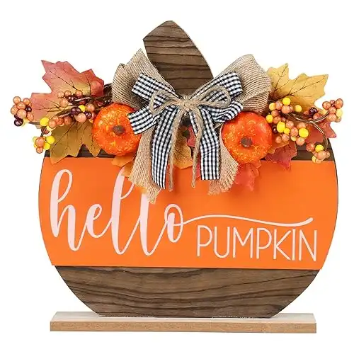 Wooden Autumn Hello Pumpkin Sign