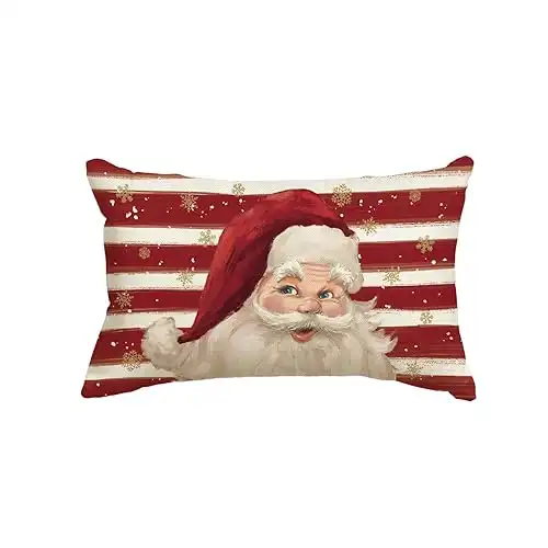 Santa Claus Stripes Red Throw Pillow Cover