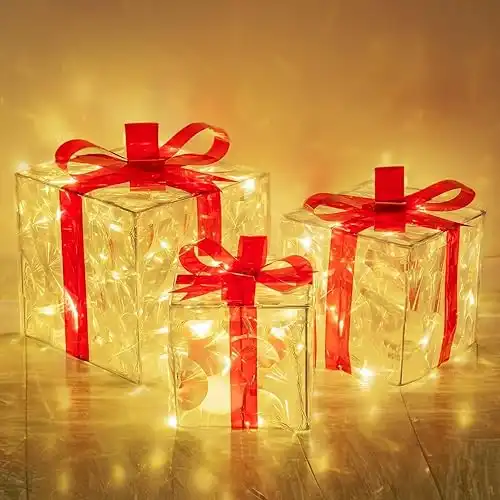 Set of 3 Christmas Lighted Gift Boxes