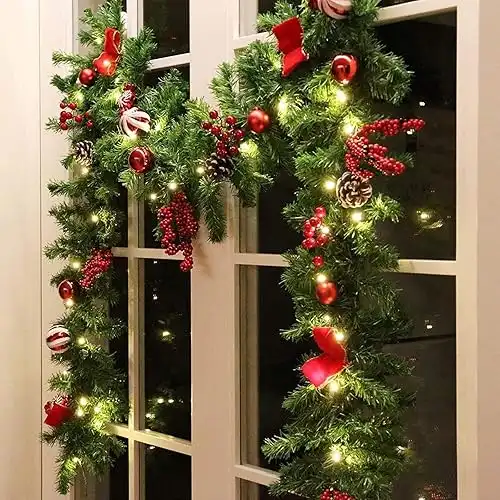 9 FT LED Christmas Garland with Pinecones