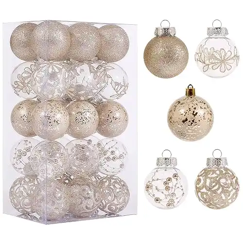 Clear Christmas Ornaments Set, 30ct Champagne