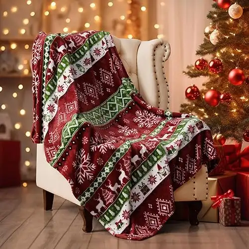 Printed Fleece Throw Blanket for Christmas