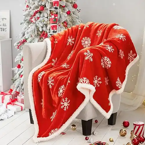 Red Sherpa Christmas Throw Blanket