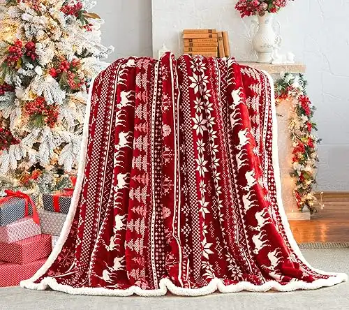 Red Sherpa Christmas Throw Blanket